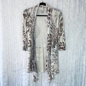 Alberto Makali Open Cardigan Sweater Women’s SMALL Silk Knit Beige Animal Print